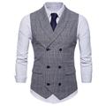 Men's Vest Suit Vest Waistcoat Wedding Work Business Holiday Formal Gentle Spring Fall Polyester Plaid Shirt Collar Slim Brown Light Grey Dark Gray Vest