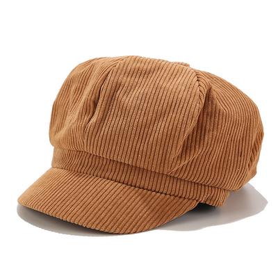 1PCS Solid Color Women Beret Spring Autumn Newsboy Hat Vintage Corduroy Elasticity Peaked Cap Painter Hat