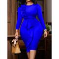 Women's Work Dress Blue Dress Sheath Dress Semi Formal Dress Fashion Winter Dress Office Midi Dress Ruffle Crew Neck Long Sleeve Plain Regular Fit Black Red Royal Blue Fall Winter