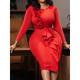 Women's Work Dress Blue Dress Sheath Dress Semi Formal Dress Fashion Winter Dress Office Midi Dress Ruffle Crew Neck Long Sleeve Plain Regular Fit Black Red Royal Blue Fall Winter