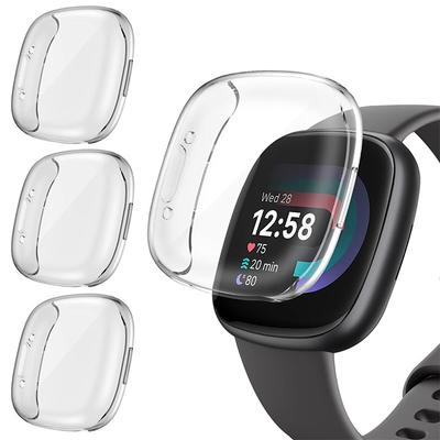 3 Pack Watch Case with Screen Protector Compatible with Fitbit Versa 4 Sense 2 Scratch Resistant Rugged Bumper Full Cover Tempered Glass / Hard PC Watch Cover
