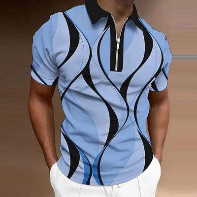 Men's Geometric Zip Polo Shirts Golf Shirt Short Sleeve Polo Shirts Collared Shirts Business Casual Vacation Wear Formal Wear Festival Wear 3D Print Quarter Zip Polo Black White Yellow