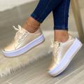 Women's Sneakers Plus Size Platform Sneakers White Shoes Daily Solid Color Summer Spring Fall Platform Flat Heel Round Toe Sporty Casual Walking PU Lace-up Silver Dark Red Black