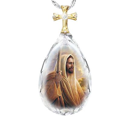 crystal cross necklace two-color pendant fashion jesus prayer necklace