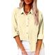 Women's Shirt Blouse Linen Plain Casual Black White Yellow Button Pocket Long Sleeve Fashion Neon Bright Shirt Collar Regular Fit Spring Fall