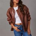 Women's Leather Bomber Jacket Varsity Jacket Zip up Baseball Collar Spring Sport Outdoor Jacket Moto Biker Jacket Outerwear Long Sleeve Fall