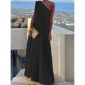 Women's White Dress Casual Dress Swing Dress Long Dress Maxi Dress Patchwork Date Vacation Elegant Streetwear One Shoulder Sleeveless Black White Green Color