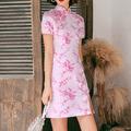 Women's Wedding Guest Dress Party Dress New Year's Eve Dress Bodycon Sheath Dress Cheongsam Dress Mini Dress Black Pink Red Short Sleeve Floral Split Spring Summer