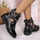 Women's Boots Motorcycle Boots Plus Size Booties Ankle Boots Outdoor Daily Solid Color Booties Ankle Boots Winter Rivet Buckle Chunky Heel Round Toe Punk Fashion Casual PU Buckle Black