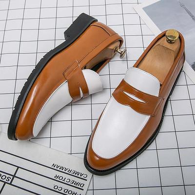 Men's Two-Tone Faux Leather Slip-On Loafers – Black and White Penny Dress Shoes for Prom, Business Party, Gatsby Nightlife, Vintage 1950s Swing Look
