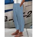 Women's Linen Pants Pants Trousers Baggy Faux Linen Striped Baggy Print Full Length Fashion Casual Daily White Blue S M