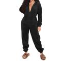 Women's Fleece Adult Onesies Onesie Pajamas Fluffy Fuzzy Warm Pajama Pure Color Plush Casual Comfort Home Daily Bed Sherpa Warm Hoodie Long Sleeve Fall Winter Black Pink