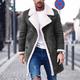 Men's Shearling Coat Winter Jacket Winter Coat Sherpa jacket Thermal Warm Windproof Warm Daily Going out Single Breasted Turndown Streetwear Casual Jacket Outerwear Color Block Patchwork Pocket Black