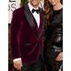 Red Green Men's Velvet Wedding Prom Party Tuxedos 3 Piece Peak Solid Colored Slim Fit Single Breasted One-button 2024
