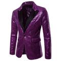 Men's Blazer Performance Cocktail Party Punk Fashion Spring Fall Sequin Solid Color Pocket Shining Single Breasted One-button Blazer Silver Black Red Blue