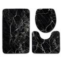 Set of 3 Pieces Bathroom Rug, U Shaped Contour Rug Toilet lid Cover, Marble Texture Bath mat, Non Slip Soft Absorbent Polyester Carpet