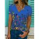 Women's T shirt Tee Black White Blue Graphic Floral Print Short Sleeve Casual Daily Basic V Neck Regular Floral Butterfly S