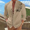 Dragon Men's Fashion Casual Graphic Cotton Shirt Daily Wear Vacation Going out Spring Summer Standing Collar Long Sleeve White Pink Blue S M L Washable Cotton Fabric Shirt