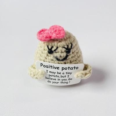 2pcs Funny Positive Potato Cute Wool Knitting Doll, Positive Card Positivity Affirmation Cards Funny Knitted Potato Doll, Creative Small Gift, Holiday Accessory, Birthday Party Supplies