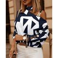 Women's Shirt Blouse Geometric Party Casual Going out Cold Shoulder Black Navy Blue Brown Print Cut Out Long Sleeve Streetwear Turtleneck High Neck Regular Fit Spring Fall