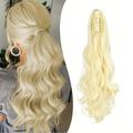Ponytail Extension Claw, Curly Wavy Straight Clip In Hairpiece One Piece, Synthetic Claw Ponytail Extensions 22 Inch Natural Wavy Ponytail With Claw