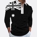 Men's Polo Shirt Golf Shirt National Flag Collar White Blue Black White Blue Blue-White 3D Print Outdoor Street Long Sleeve Zipper 3D Print Clothing Apparel Fashion Casual Breathable Comfortable