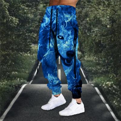 Men's Sweatpants Joggers Trousers Drawstring Elastic Waist 3D Print Animal Wolf Graphic Prints Comfort Sports Outdoor Casual Daily Cotton Blend Terry Streetwear Designer Grass Green Blue Micro-elastic