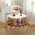 Round Fall Thanksgiving Tablecloth Pumpkin Decorative Holiday Table Cloth Seasonal Dining-Table Cover, Waterproof and Washable Table Cover for Party Kitchen Dining Room Indoor