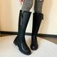 Women's Boots Snow Boots Winter Boots Outdoor Work Daily Solid Color Fleece Lined Knee High Boots Winter Zipper Flat Heel Round Toe Plush Casual Comfort Faux Leather Zipper Black