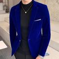 Men's Corduroy Jacket Blazer Business Cocktail Party Wedding Party Fashion Casual Fall / Winter Polyester Velvet Plain Button Pocket Casual / Daily Single Breasted Blazer Black Burgundy Blue Dark Blue