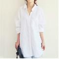 Linen Shirt Long Cotton Top White Cotton Top White Cotton Blouse Women's White Light Blue Solid Color Button Pocket Street Daily Fashion Shirt Collar Cotton Linen Regular Fit S