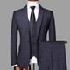 Men's Tweed Wedding Suits 3 Piece Plaid Checkered Tailored Fit Single Breasted One-button Fall/Winter Black Royal Blue 2024