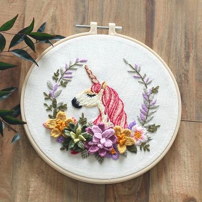 Embroidery Kits DIY Embroidery Starter Kit with Plant Flower Pattern Bamboo Embroidery Hoop Color Threads Cross Stitch Kit