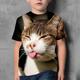 Kids Boys T shirt Tee Animal Cat Short Sleeve Crewneck Children Top Casual 3D Print Adorable Daily Summer Black 3-12 Years