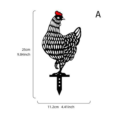 Rooster Animal Stakes, Chicken Family Garden Silhouette Yard Art, Hollow Out Animal Shape Decor for Outdoor-for Lawns Backyard