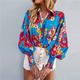 Women's Shirt Lantern Sleeve Blouse Floral Plaid Casual Holiday Button Print Black Long Sleeve Basic Shirt Collar Spring Fall