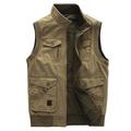 Men's Gilet Daily Wear Vacation Going out Fashion Casual Spring Fall Multi Pocket 95% Cotton Comfortable Plain Zipper Stand Collar Regular Fit khaki Army Green Vest