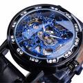 Winner Transparent Diamond Mechanical Watch Fashion Luxury Leather Strap Skeleton Wrist Watch Royal Design Luminous Gear Movement Self Winding Male Clock