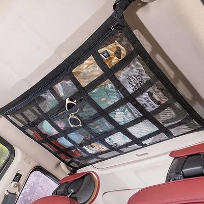 Upgrade Car Ceiling Cargo Net Pocket Strengthen Load-Bearing Droop Less Double-Layer Mesh Car Roof Storage Organizer For Car Truck SUV