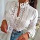 Shirt Blouse Women's White Solid Color Lace Button Street Daily Fashion Standing Collar S
