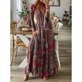 Women's Long Sleeve Boho Dress Print Dress Graphic Ruffle Print V Neck Flared Sleeve Maxi long Dress Bohemia Summer Spring