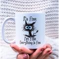 11oz It's Fine I'm Fine Everything Is Fine Cat Mug Ceramic Coffee Mug, Poor Cat Coffee Mug Cup Gift, Birthday Work Office Christmas Tea Coffee Cups