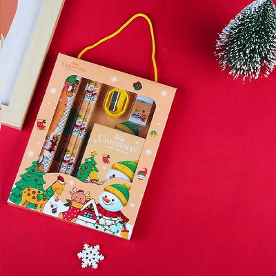 6pcs/set Christmas Portable Stationery Gift Box Set Contain 2 Pencils 1 Pencil Sharpener 1 Eraser 1 Ruler 1 Sticky Note Paper For Primary School Student Children Learning Gift Award