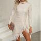 Women's Silver Sequin Dress Fringe Dress Party Dress Sparkly Dress Sheath Dress Mini Dress Silver Long Sleeve Tassel Fall Winter High Neck Sexy Winter Dress Fall Dress