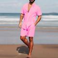 Men's Matching Sets Pink Shirt Button Up Shirt Casual Shirt Shorts Beach Shorts Sets Short Sleeve Band Collar Vacation Casual Daily Plain 2 Piece 100% Cotton Spring Summer