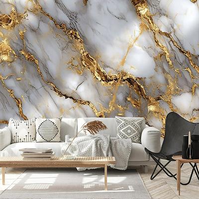 Cool Wallpapers White Gold Marble Wallpaper Wall Mural Wall Covering Sticker Peel and Stick Removable PVC/Vinyl Material Self Adhesive/Adhesive Required Wall Decor for Living Room Kitchen Bathroom