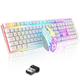 Wireless Gaming Keyboard and Mouse Combo with Rainbow LED Backlit Rechargeable 3800mAh Battery Mechanical Feel 7 Color Gaming Mouse,2400DPI Mouse Pad for Windows PC Gamers