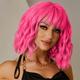 Short Pink Wigs for Women Short Wavy Hot Pink Wigs with Bangs Synthetic Pink Curly Bob Wig Curly Shoulder Length Cosplay Wig for Women Girls Colored Wigs