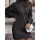 Women's Sweater Dress Jumper Dress Casual Dress Mini Dress Knitwear Active Fashion Daily Date Vacation Going out Turtleneck Long Sleeve Ribbed 2023 Loose Fit Black White Wine S M L XL