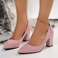 Women's Heels Pumps Plus Size Party Daily Solid Color Rhinestone Chunky Heel Pointed Toe Fashion Faux Suede Loafer Black Pink Gray